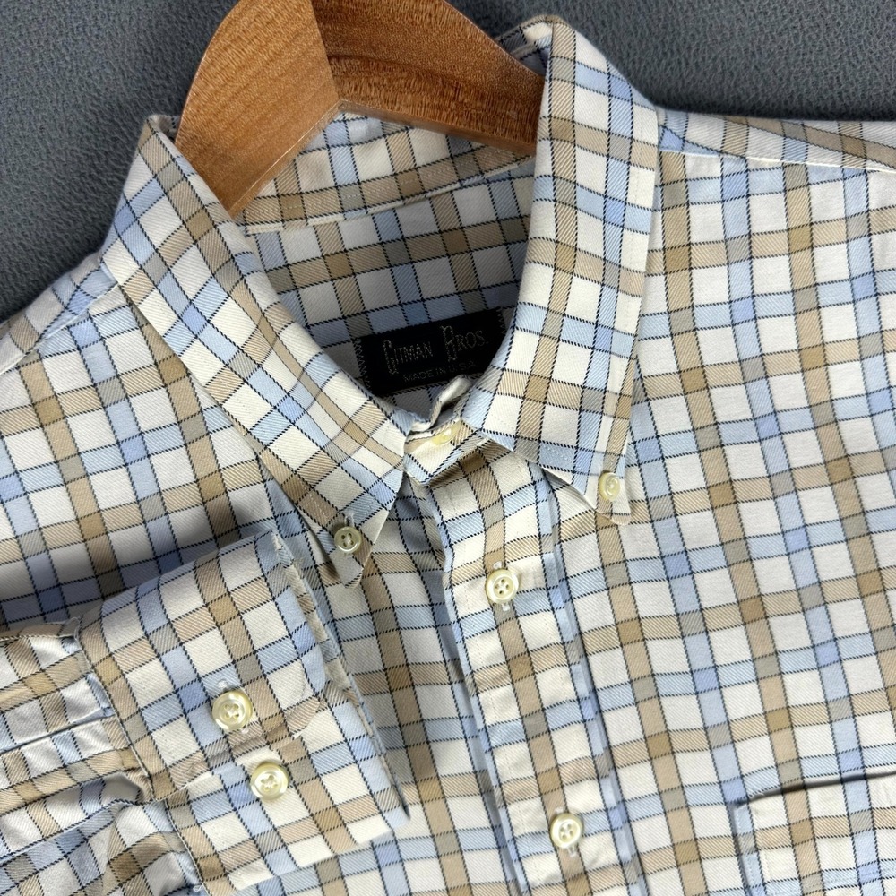 Gitman Bros Shirt Large Blue Beige Cream Twill Quiet Luxury Business USA Made